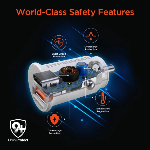 HyperGear® mini Dual 20-Watt USB-C® PD and 18-Watt USB Car Charger (White)