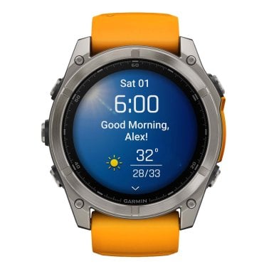 Garmin® fēnix® 8 AMOLED Multisport 51-mm GPS Watch with Silicone Band (Sapphire Lens/Titanium with Spark Orange/Graphite)