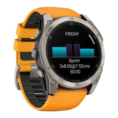 Garmin® fēnix® 8 AMOLED Multisport 51-mm GPS Watch with Silicone Band (Sapphire Lens/Titanium with Spark Orange/Graphite)