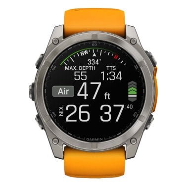 Garmin® fēnix® 8 AMOLED Multisport 51-mm GPS Watch with Silicone Band (Sapphire Lens/Titanium with Spark Orange/Graphite)