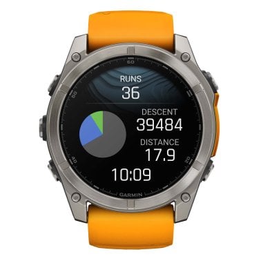 Garmin® fēnix® 8 AMOLED Multisport 51-mm GPS Watch with Silicone Band (Sapphire Lens/Titanium with Spark Orange/Graphite)