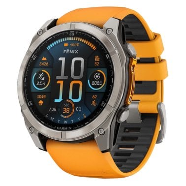 Garmin® fēnix® 8 AMOLED Multisport 51-mm GPS Watch with Silicone Band (Sapphire Lens/Titanium with Spark Orange/Graphite)