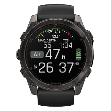 Garmin® fēnix® 8 AMOLED Multisport 51-mm GPS Watch with Silicone Band (Sapphire Lens/Carbon Gray DLC Titanium/Black)