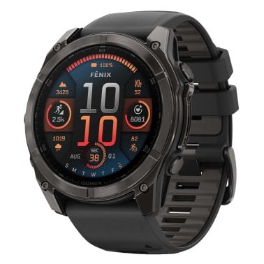 Garmin® fēnix® 8 AMOLED Multisport 51-mm GPS Watch with Silicone Band (Sapphire Lens/Carbon Gray DLC Titanium/Black)