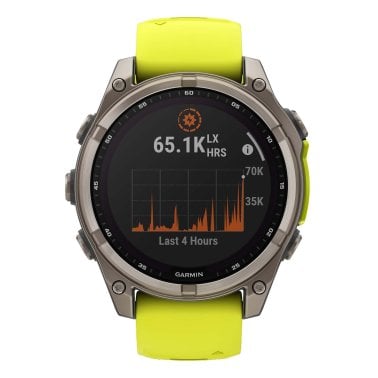 Garmin® fēnix® 8 Multisport 47-mm Sapphire Solar GPS Watch with Silicone Band (Titanium with Amp Yellow/Graphite)