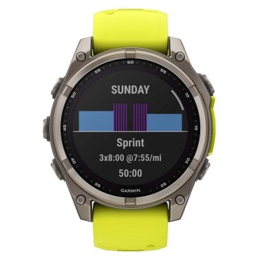 Garmin® fēnix® 8 Multisport 47-mm Sapphire Solar GPS Watch with Silicone Band (Titanium with Amp Yellow/Graphite)