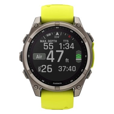 Garmin® fēnix® 8 Multisport 47-mm Sapphire Solar GPS Watch with Silicone Band (Titanium with Amp Yellow/Graphite)