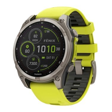 Garmin® fēnix® 8 Multisport 47-mm Sapphire Solar GPS Watch with Silicone Band (Titanium with Amp Yellow/Graphite)