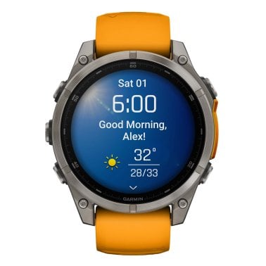 Garmin® fēnix® 8 AMOLED Multisport 47-mm GPS Watch with Silicone Band (Sapphire Lens/Titanium with Spark Orange/Graphite)