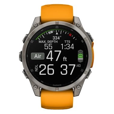 Garmin® fēnix® 8 AMOLED Multisport 47-mm GPS Watch with Silicone Band (Sapphire Lens/Titanium with Spark Orange/Graphite)