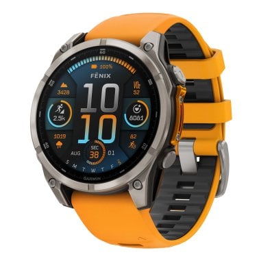 Garmin® fēnix® 8 AMOLED Multisport 47-mm GPS Watch with Silicone Band (Sapphire Lens/Titanium with Spark Orange/Graphite)