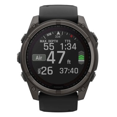 Garmin® fēnix® 8 Multisport 51-mm Sapphire Solar GPS Watch with Silicone Band (Carbon Gray DLC Titanium/Black)