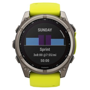 Garmin® fēnix® 8 Multisport 51-mm Solar GPS Watch with Silicone Band (Titanium with Amp Yellow/Graphite)