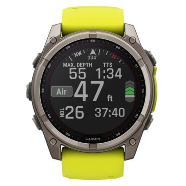 Garmin® fēnix® 8 Multisport 51-mm Solar GPS Watch with Silicone Band (Titanium with Amp Yellow/Graphite)