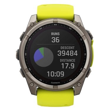 Garmin® fēnix® 8 Multisport 51-mm Solar GPS Watch with Silicone Band (Titanium with Amp Yellow/Graphite)