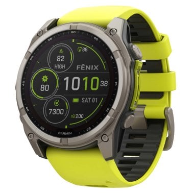 Garmin® fēnix® 8 Multisport 51-mm Solar GPS Watch with Silicone Band (Titanium with Amp Yellow/Graphite)