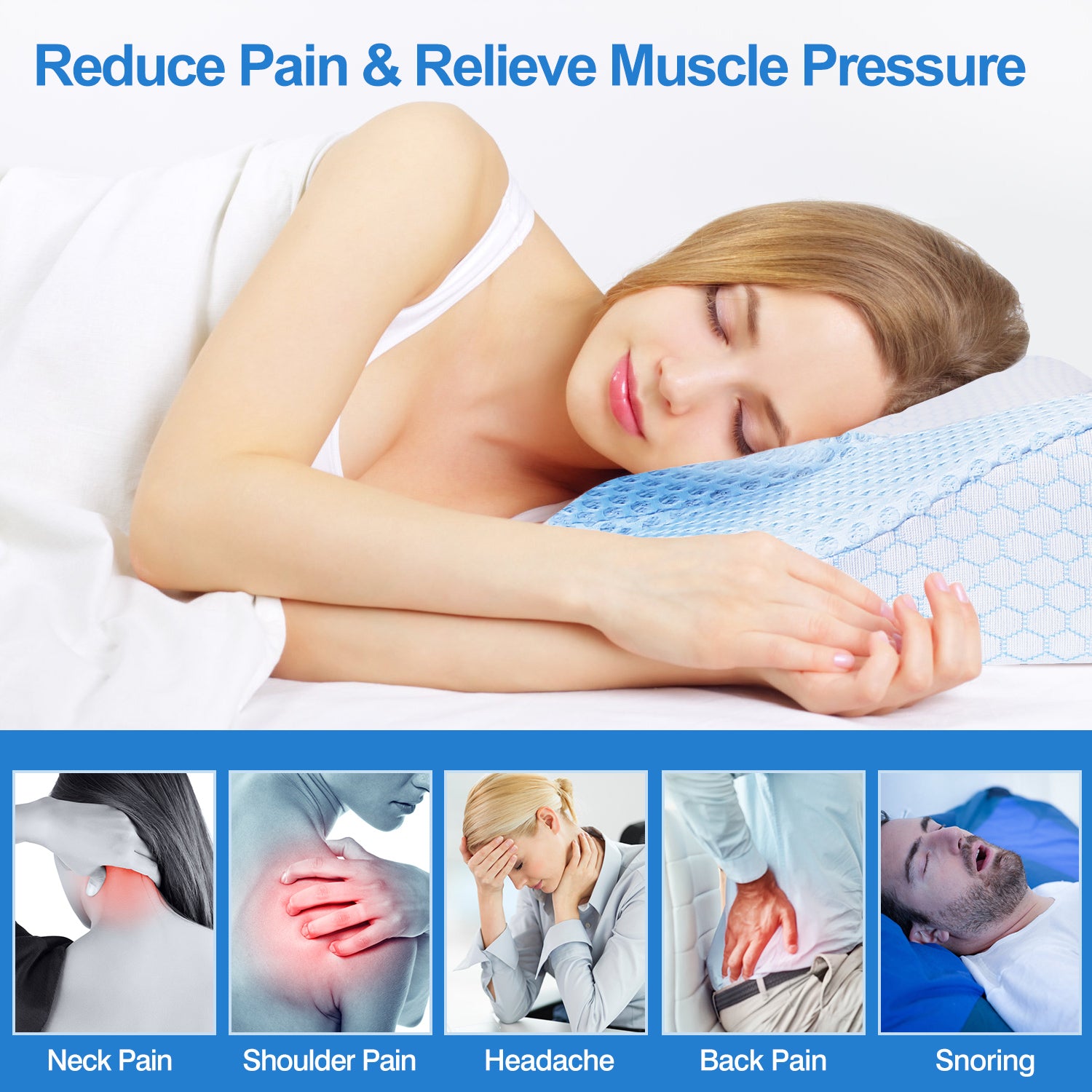 2Pcs Memory Foam Pillow Neck Support Pillow for Pain Relief Sleeping Ergonomic Contour Orthopedic Support Side Back Stomach Sleeper