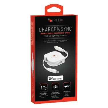 HELIX Retractable 3.2-Ft. Lightning® to USB-C® Charge and Sync Cable