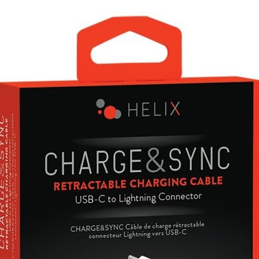 HELIX Retractable 3.2-Ft. Lightning® to USB-C® Charge and Sync Cable