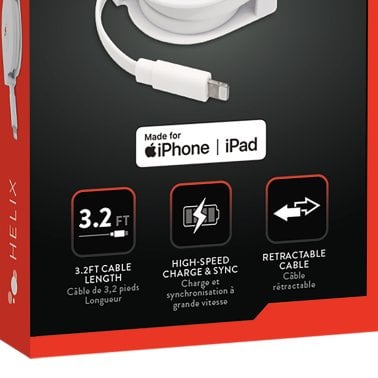 HELIX Retractable 3.2-Ft. Lightning® to USB-C® Charge and Sync Cable