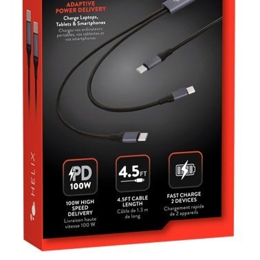 HELIX 100-Watt 2-in-1 USB-C® to DUAL USB-C® Charge and Sync Cable, 4.5 Ft.