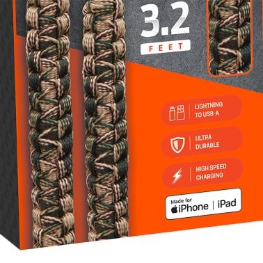 TacTECH Lightning® to USB-A 3.2-Ft. Paracord Charge and Sync Cable, Camo
