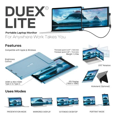 Mobile Pixels DUEX® Lite 12.5-Inch IPS LCD Slide-Out Display for Laptops (Sky Blue)