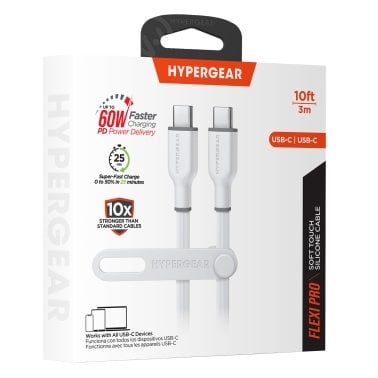 HyperGear® Flexi Pro USB-C® to USB-C® Soft-Touch Silicone Fast Charge and Sync Cable (10 Ft.; White)
