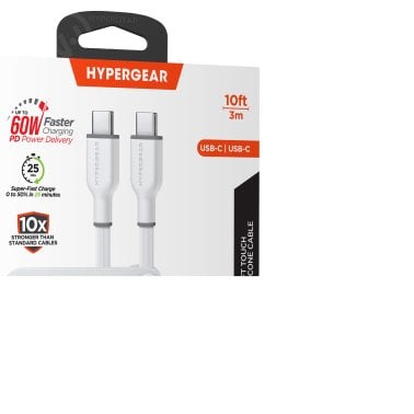 HyperGear® Flexi Pro USB-C® to USB-C® Soft-Touch Silicone Fast Charge and Sync Cable (10 Ft.; White)