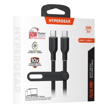 HyperGear® Flexi Pro USB-C® to USB-C® Soft-Touch Silicone Fast Charge and Sync Cable (10 Ft.; Black)