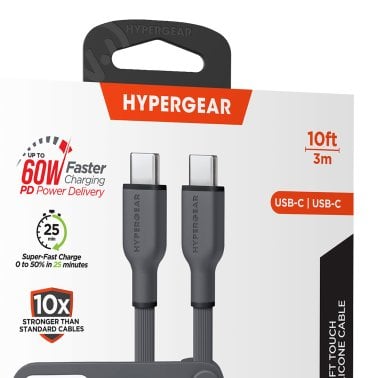 HyperGear® Flexi Pro USB-C® to USB-C® Soft-Touch Silicone Fast Charge and Sync Cable (10 Ft.; Gray)