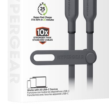 HyperGear® Flexi Pro USB-C® to USB-C® Soft-Touch Silicone Fast Charge and Sync Cable (10 Ft.; Gray)
