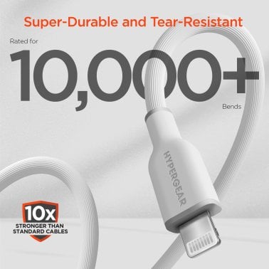 HyperGear® Flexi Pro USB-C® to Lightning® Soft-Touch Silicone Fast Charge and Sync Cable, 10-Ft. (White)