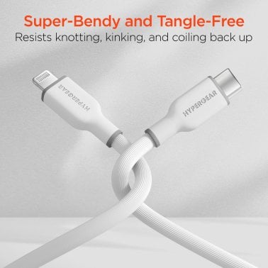 HyperGear® Flexi Pro USB-C® to Lightning® Soft-Touch Silicone Fast Charge and Sync Cable, 10-Ft. (White)
