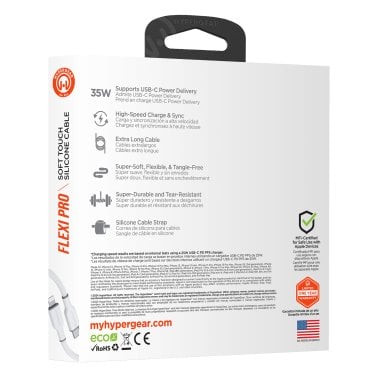 HyperGear® Flexi Pro USB-C® to Lightning® Soft-Touch Silicone Fast Charge and Sync Cable, 10-Ft. (White)