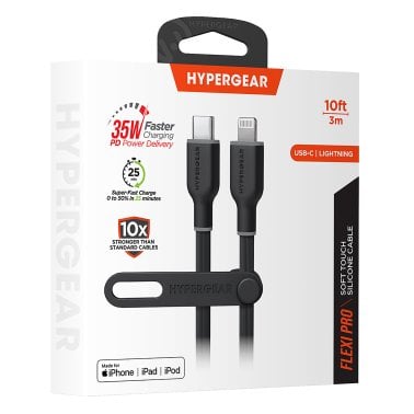 HyperGear® Flexi Pro USB-C® to Lightning® Soft-Touch Silicone Fast Charge and Sync Cable, 10-Ft. (Black)