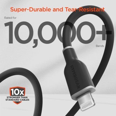 HyperGear® Flexi Pro USB-C® to Lightning® Soft-Touch Silicone Fast Charge and Sync Cable, 10-Ft. (Black)