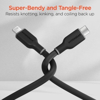HyperGear® Flexi Pro USB-C® to Lightning® Soft-Touch Silicone Fast Charge and Sync Cable, 10-Ft. (Black)