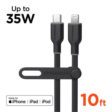 HyperGear® Flexi Pro USB-C® to Lightning® Soft-Touch Silicone Fast Charge and Sync Cable, 10-Ft. (Black)