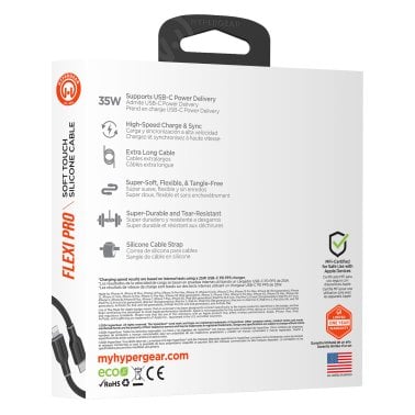 HyperGear® Flexi Pro USB-C® to Lightning® Soft-Touch Silicone Fast Charge and Sync Cable, 10-Ft. (Black)