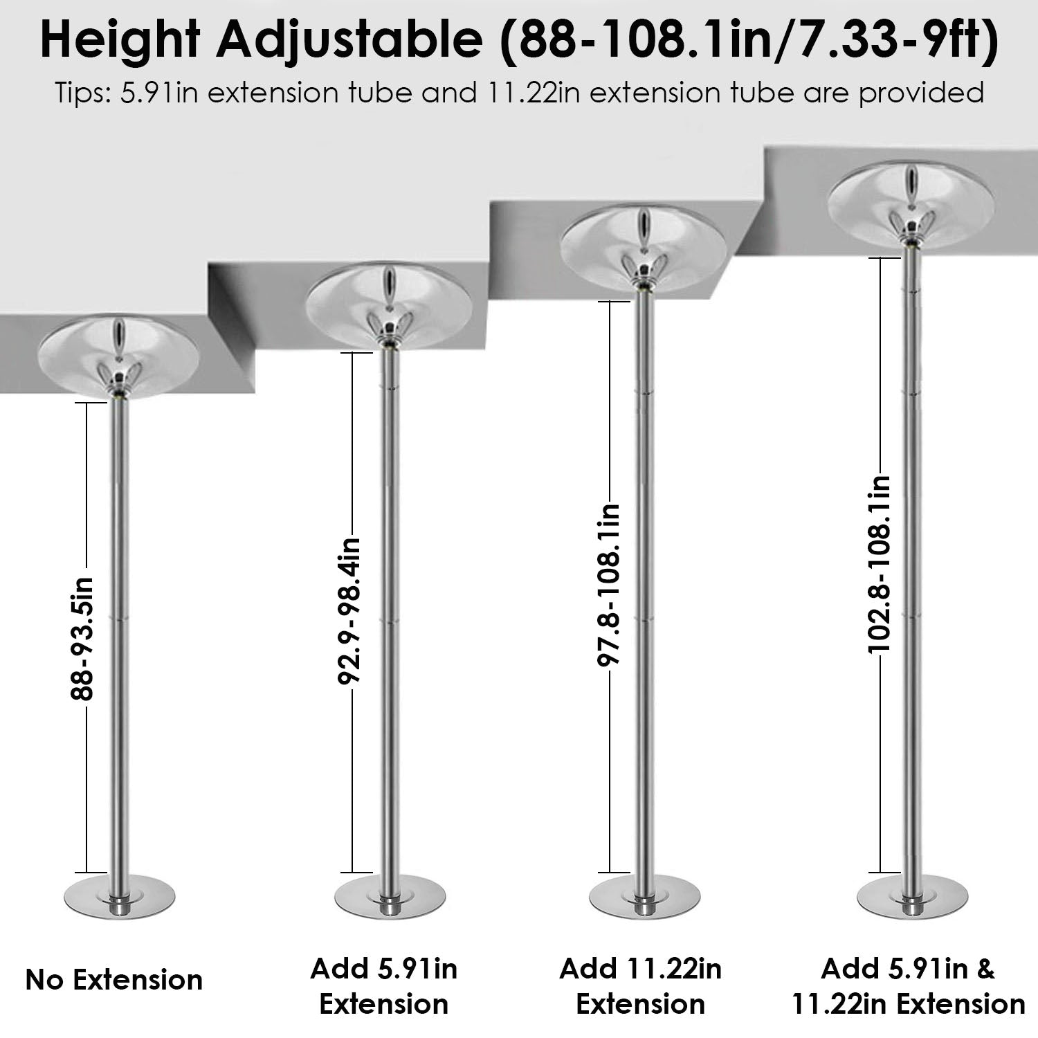 Stripper Dance Pole 45mm Spinning Static Dancing Pole with 88-108.1in Adjustable Height 551LBS Weight Capacity for Fitness Exercise Party Home Club Gy 