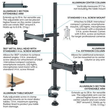 Bower® Camera Desk-Mount Stand, Black