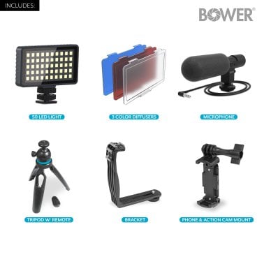 Bower® Smart Photo Vlogger Kit with LED, Microphone, and Remote