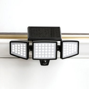 Insert Toolless Products Toolless Easy-Install 1,000-Lumen Gutter-Mount Triple-Head Solar Security Light, Black