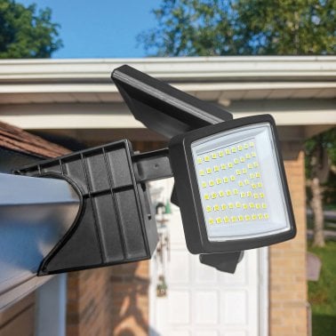 Insert Toolless Products Toolless Easy-Install 1,000-Lumen Gutter-Mount Triple-Head Solar Security Light, Black