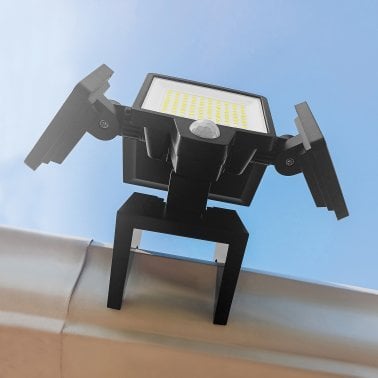 Insert Toolless Products Toolless Easy-Install 1,000-Lumen Gutter-Mount Triple-Head Solar Security Light, Black