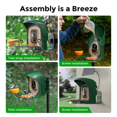 PerchMe™ AI-Recognition Smart Bird Feeder with Camera, Solar Powered (Forest Green)