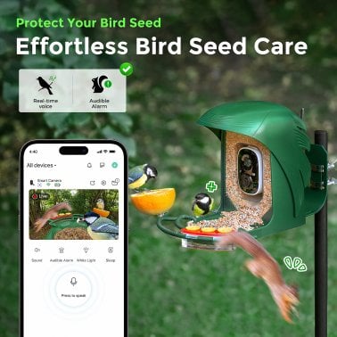 PerchMe™ AI-Recognition Smart Bird Feeder with Camera, Solar Powered (Forest Green)