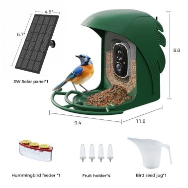 PerchMe™ AI-Recognition Smart Bird Feeder with Camera, Solar Powered (Forest Green)