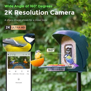 PerchMe™ AI-Recognition Smart Bird Feeder with Camera, Solar Powered (Navy Blue)